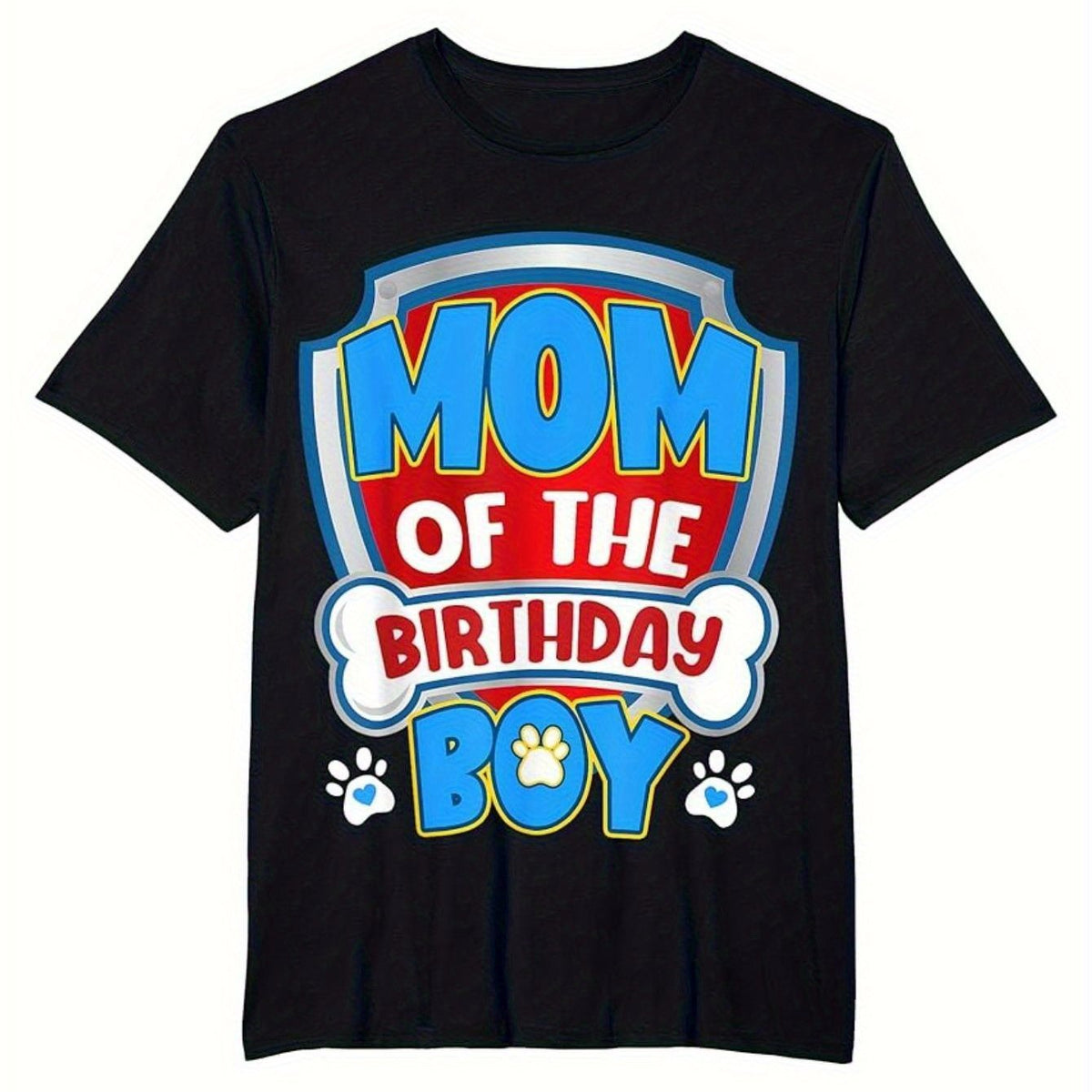 Dog Paw Family Matching T-Shirt for Mom & Dad "Mom of the Birthday Boy" - Cotton