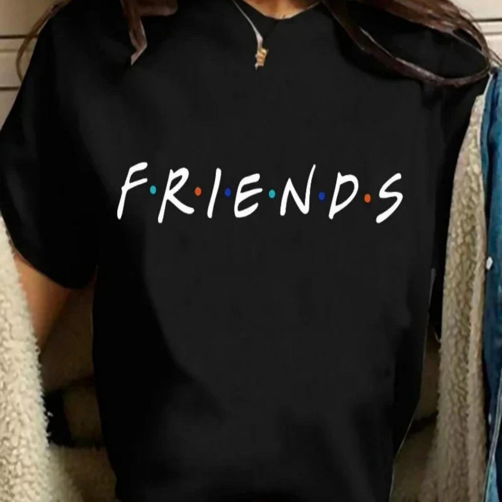 Fashion Friends TV Show Funny Cartoon T-Shirt | Women Graphic Best Friends Harajuku T-shirt Korean Style Tshirt Vintage Top Female, Crew Neck, Slight Stretch Fabric, Print Pattern, All-season, Regular Fit