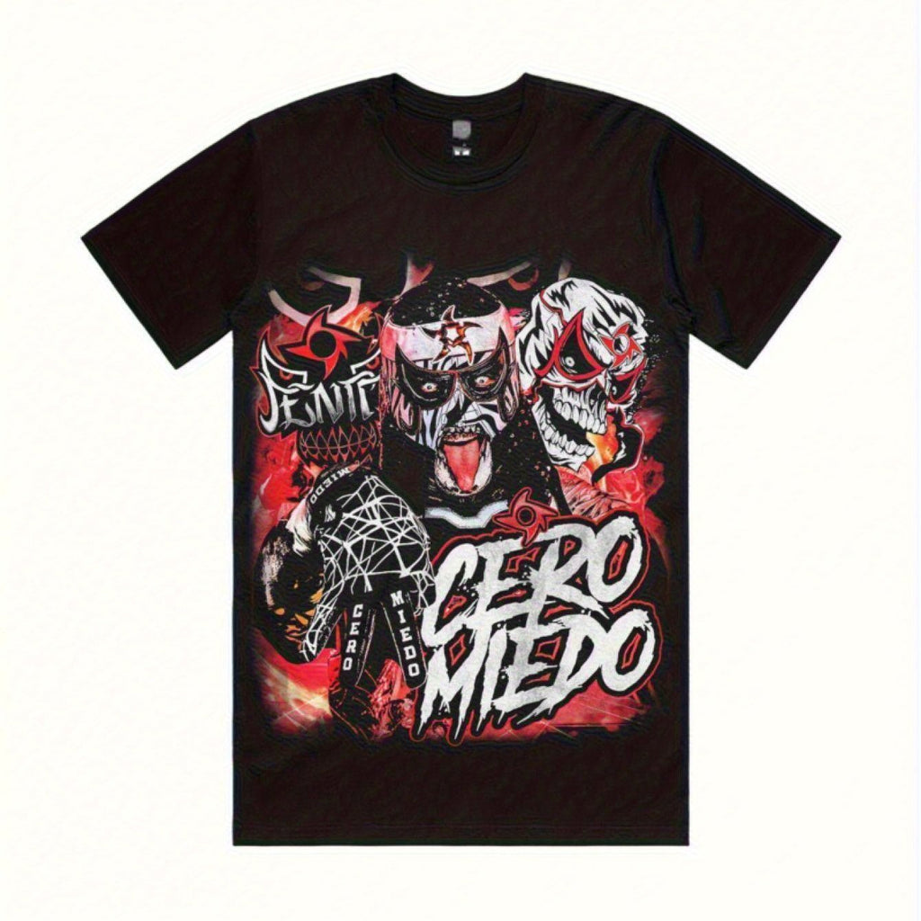 Mens Edgy Pentagram Zero Fear Graphic T-Shirt - 100% Cotton 180gsm Regular Fit Short Sleeve, Bold Red & White Print Streetwear Tee, Machine Washable S-XXXL Black