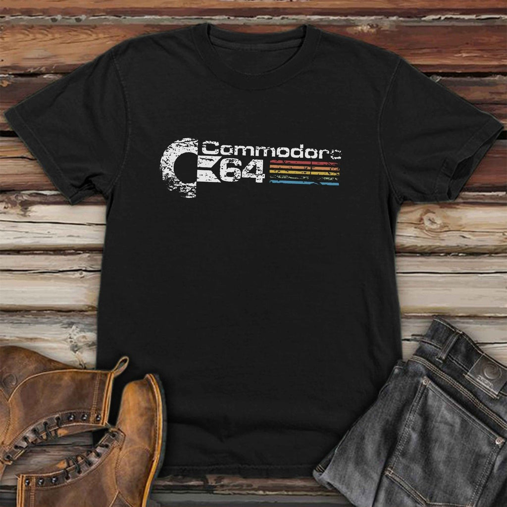 Men'S Plus Size Retro Commodore 64 Graphic T-Shirt | Vintage Tech Design, Breathable Knit Fabric, Slight Stretch, Regular Fit Crew Neck Short Sleeve, Machine Washable, Big; Tall Sizes, All-Season Casual Top, Stretchy Fabric Shirt, Everyday Tee