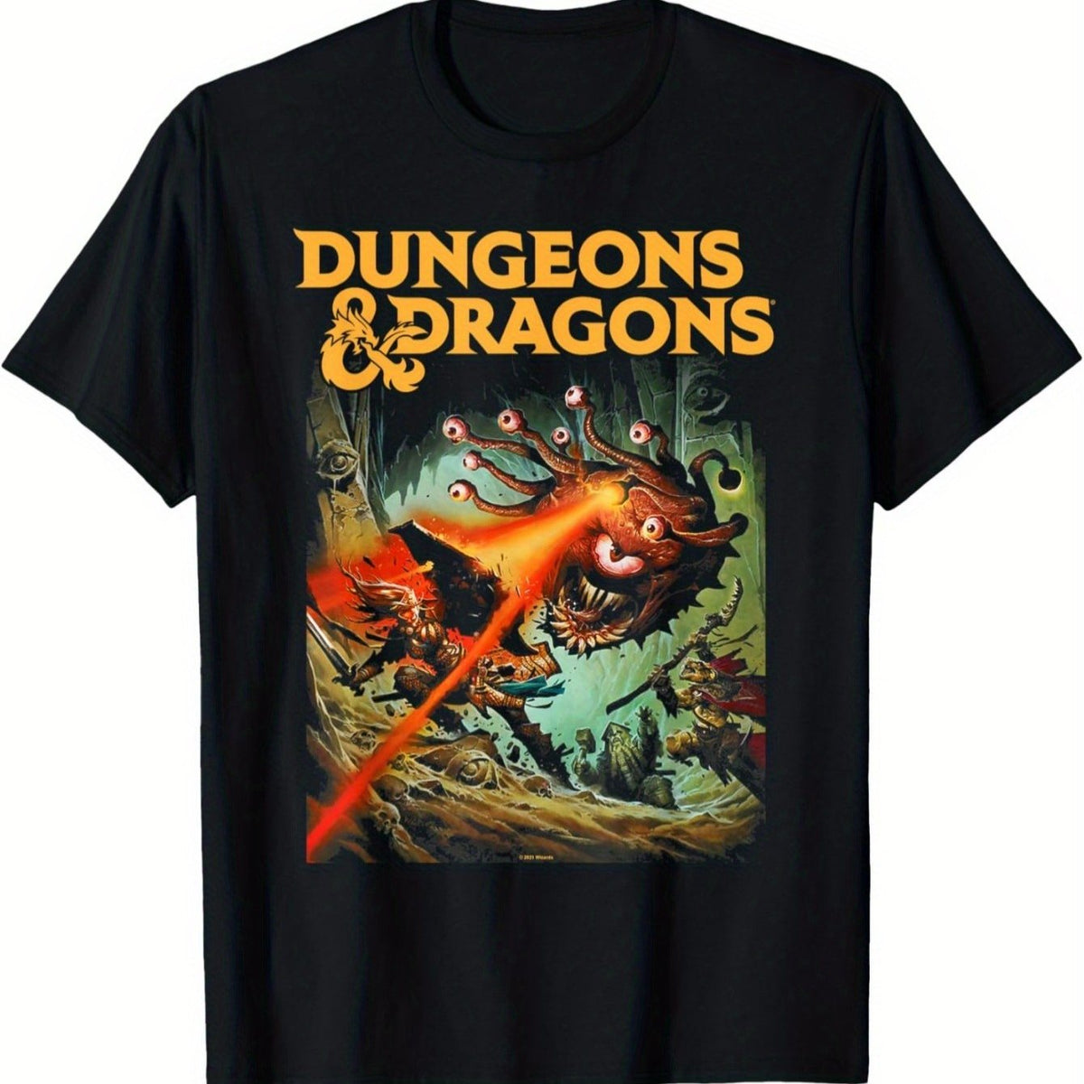 T-shirt Homme Dungeons & Dragons Beholder Strike | Logo D&D et Œil de Beholder Imprimés en 3D, T-shirt Décontracté 100% à Col Rond pour Fans de RPG, Vêtement Toutes Saisons, Coupe Standard