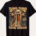 Funny Tung Sahur Lazy Morning Routine Comic T-Shirt - Novelty Lazy Day Slogan with Orange Lightning Bolt Print, 100% Cotton Loose Fit Crew Neck Tee for Men & Women, Unisex Casual Shirt for Birthdays, Weekends & Holiday Gifts