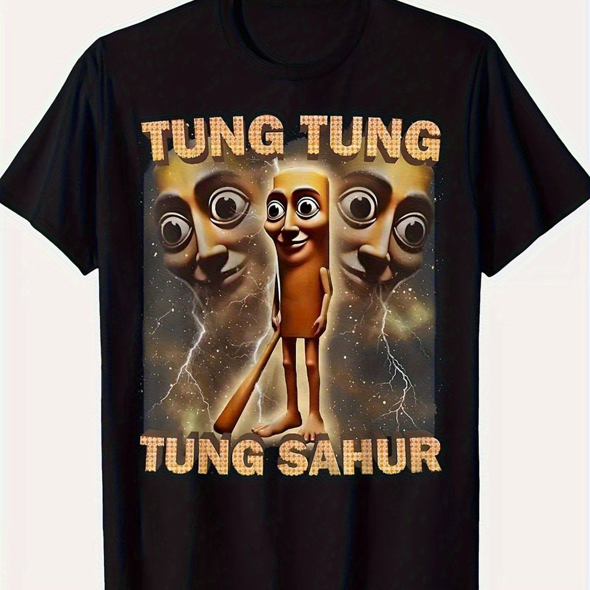 Funny Tung Sahur Lazy Morning Routine Comic T-Shirt - Novelty Lazy Day Slogan with Orange Lightning Bolt Print, 100% Cotton Loose Fit Crew Neck Tee for Men & Women, Unisex Casual Shirt for Birthdays, Weekends & Holiday Gifts