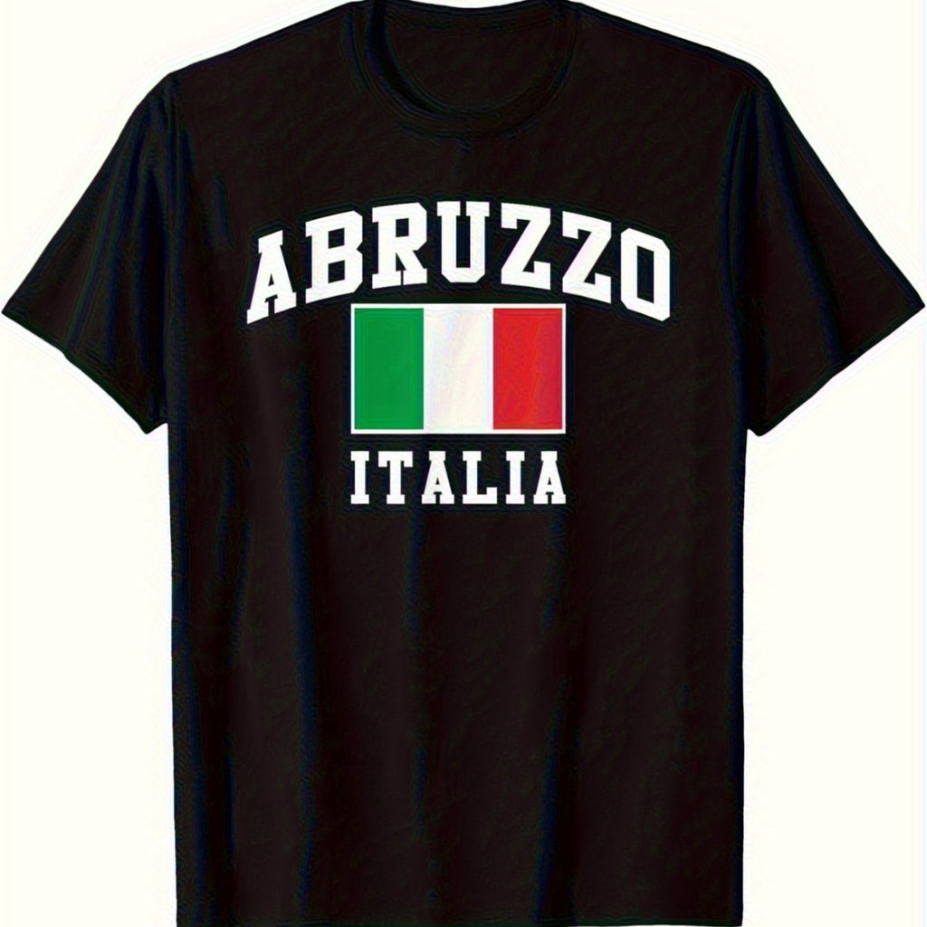 Abruzzo Italy Flag T-Shirt | 100%, Crew Neck, Short Sleeve, All-Season, Machine Washable - Love Country Design, Black with Italian Colors