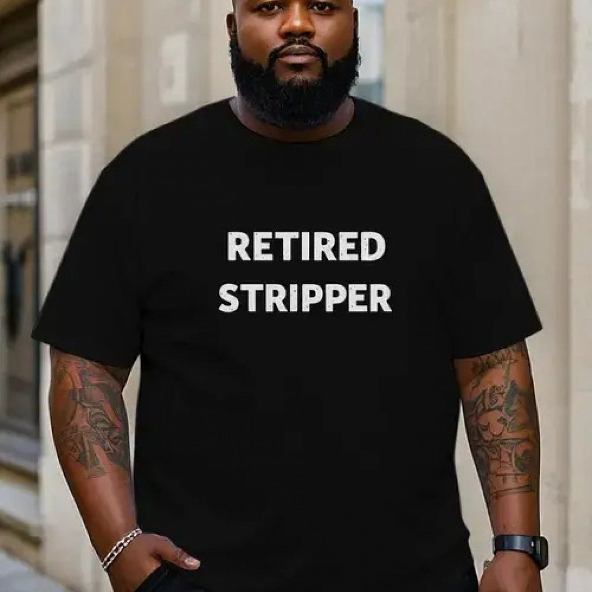 Retired Stripper Men's Plus Size T-Shirt | "Retired Stripper" Text Pattern, Fabric