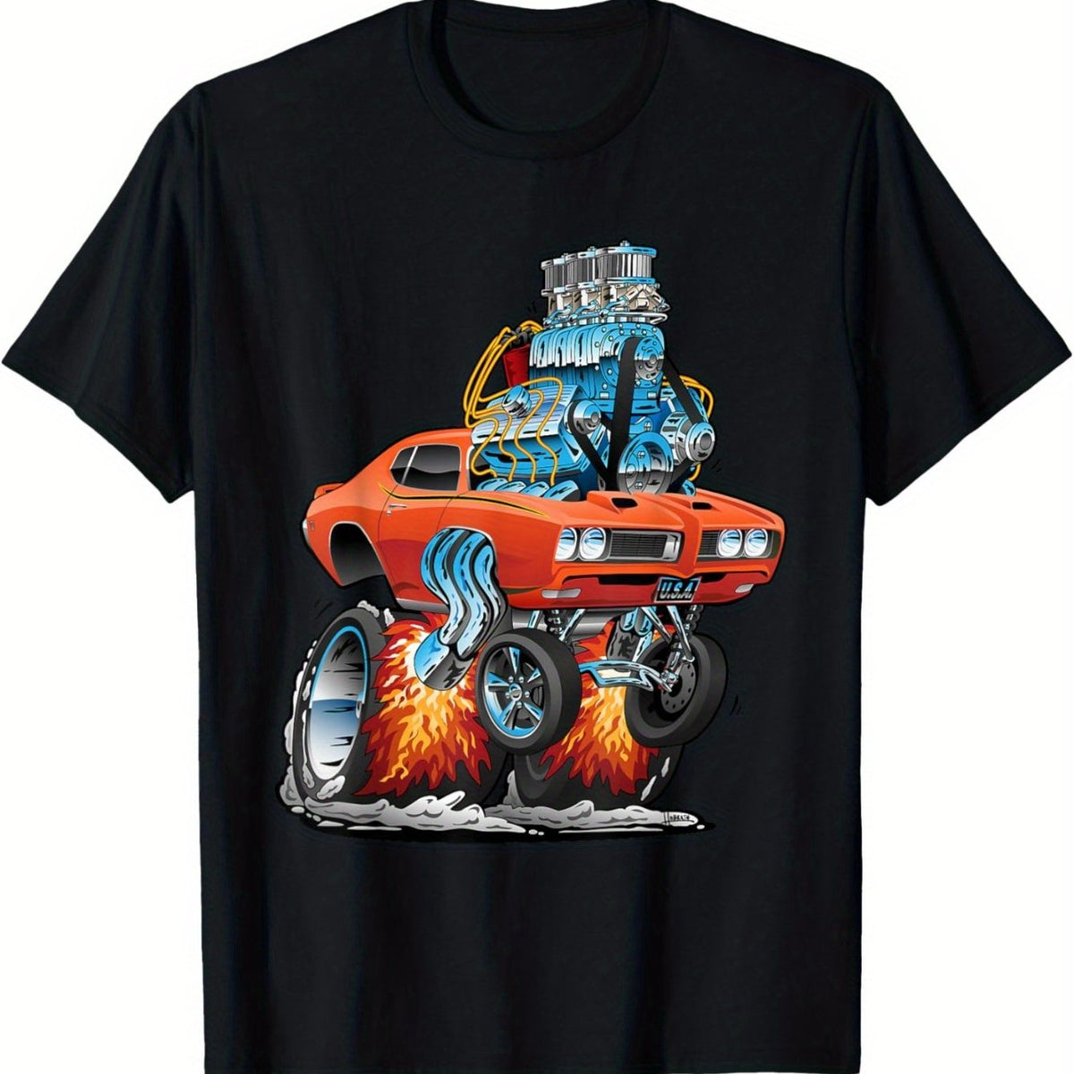 MenGifts Mens Muscle Car TBirthday HimShirt Birthday Him 180g% Cotton Tee with Orange Muscle Car