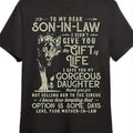 Funny Son-in-Law T-Shirt Gift for Mother-in-Law - Vintage Wolf & Humorous Message 100% Black Distressed Retro Unisex Tee, Casual Crew Neck Short Sleeve Shirt for Men &