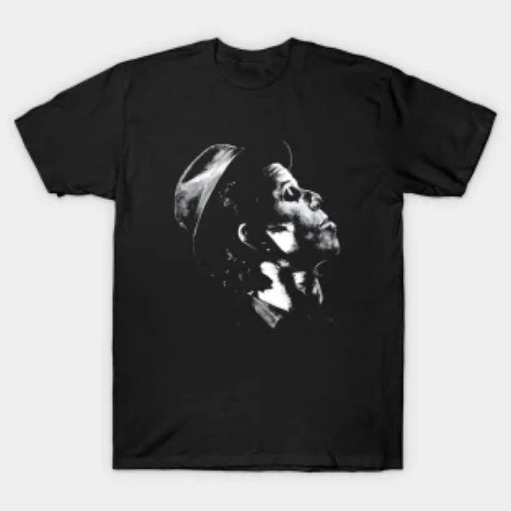 Tom Waits Graphic T-Shirt for Men - Black Cotton Casual Tee with White Monochrome Portrait Print, Round Neck Regular Fit, All-Season Comfort for Casual Attire, Music Fan Apparel, Leisure Outfit, Vintage Style, Comfortable Fit, Band Merch, Adult Clothing