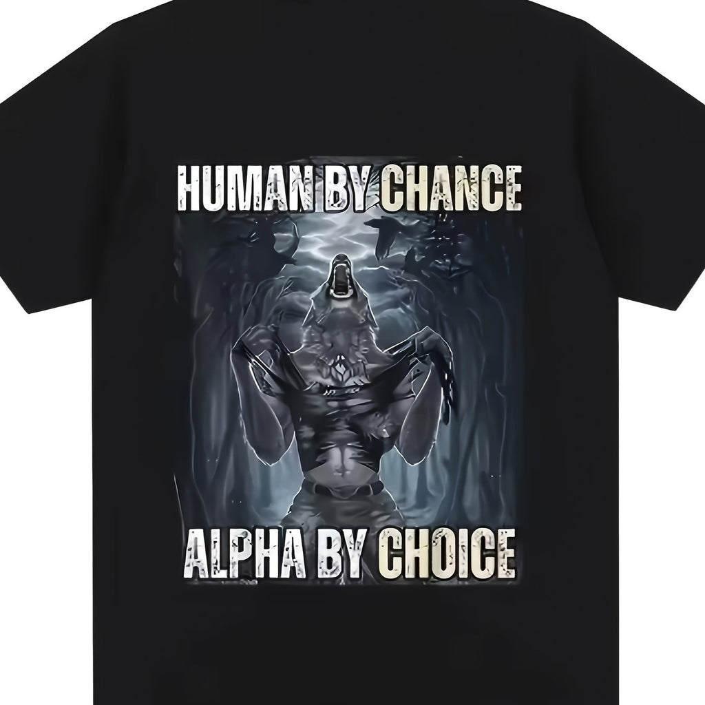 Unisex Casual Short Sleeve T-Shirt- White Wolf Pack Pattern Print, Slogan 'Life is Chance, Power is Choice', Crew Neck, Machine Washable, All-Season Comfort, Wolf Theme T-Shirt