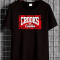 Crooks Castles Unisex Rose Logo T-Shirt | Black with Red and White Letters, Fabric, Street Style