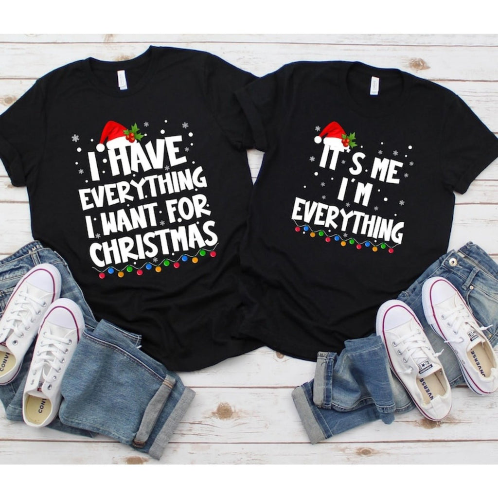 1pc of Christmas Couple T-Shirts, I Have All I Desire for Christmas Tee, It'S Me I'M All You Need Tee, Holiday Party, Sweater for Wife And Husband, Christmas Present, Stylish, T-Shirt, Suitable for All Seasons, Great Gift, Trendy, Casual