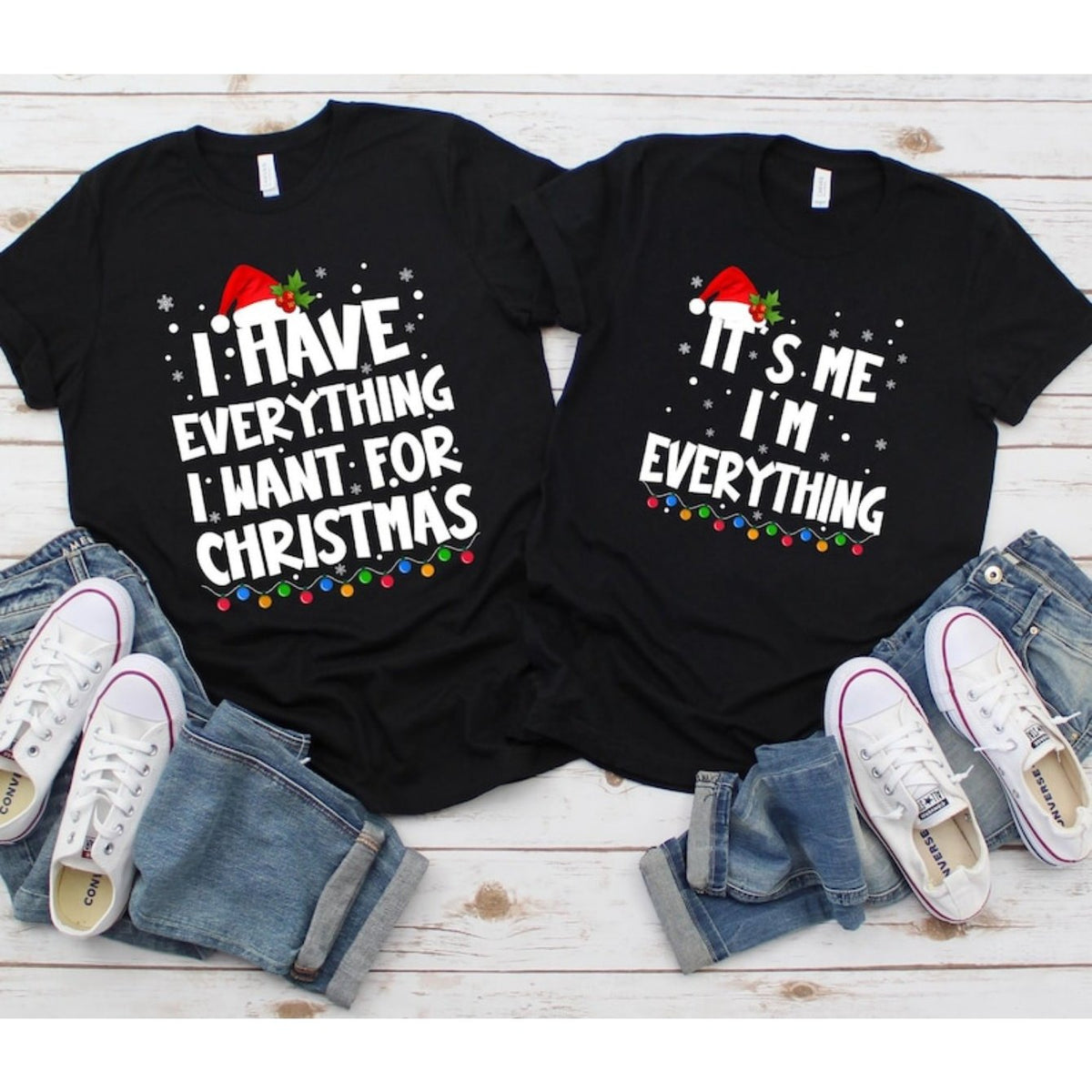 1pc of Christmas Couple T-Shirts, I Have All I Desire for Christmas Tee, It'S Me I'M All You Need Tee, Holiday Party, Sweater for Wife And Husband, Christmas Present, Stylish, T-Shirt, Suitable for All Seasons, Great Gift, Trendy, Casual