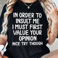 Women's Black Crew Neck T-Shirt - Funny Sarcastic Quote Top, Lightweight Everyday Casual Shirt for Women, Machine Washable Summer Outfits, Relaxed Fit, Statement Tee, Breathable Fabric, Short Sleeve Tee, Humor Lovers