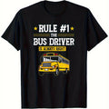 Funny School Bus Driver T-Shirt - Rules #1 School Bus Driver Is Always Right Graphic Tee, Heavy Machinery Warning Style with Yellow Print, 100% Cotton Casual Shirt for Men & Women (S-XXXL), Bus Driver Gift